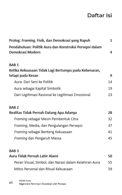 Buku Politik Aura Bagaimana Pemimpin Diciptakan oleh Persepsi Potret Kepemimpinan Jokowi, Megawati, Prabowo, dan Anies Baswedan - Gambar 2