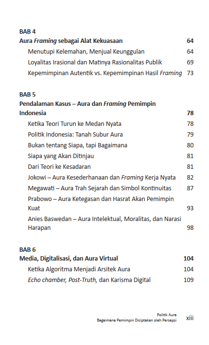 Buku Politik Aura Bagaimana Pemimpin Diciptakan oleh Persepsi Potret Kepemimpinan Jokowi, Megawati, Prabowo, dan Anies Baswedan - Gambar 3